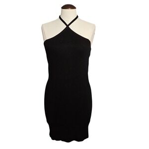 NEW Full Tilt Black Ribbed Sweater Knit Halter Neck Mini Dress Size XL